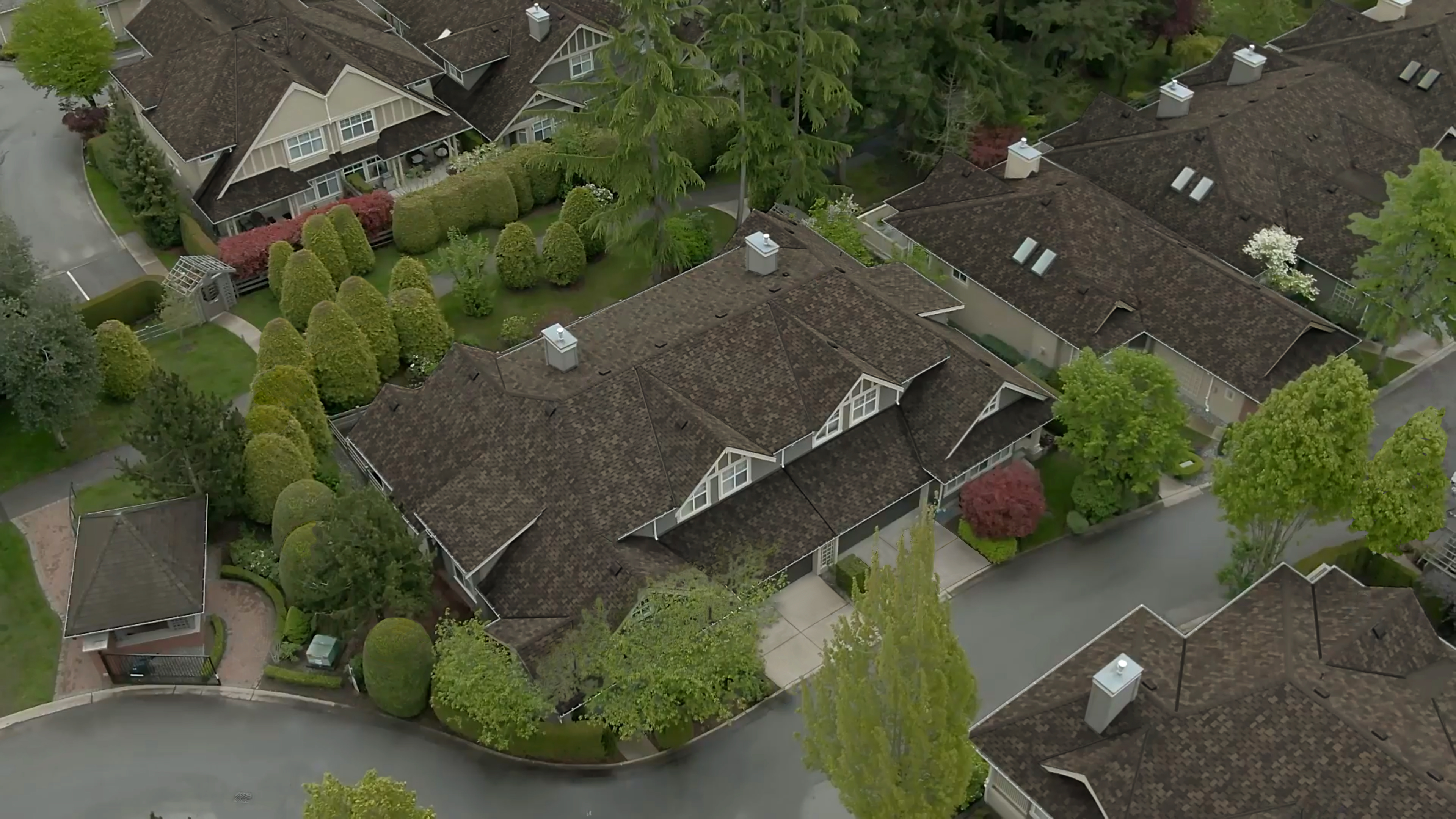 An aerial view of Carrington - Braemore homes with IKO roofs.