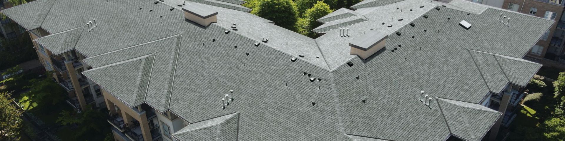 The Winslow Commons with an IKO roof, featuring many layers of grey shingles.